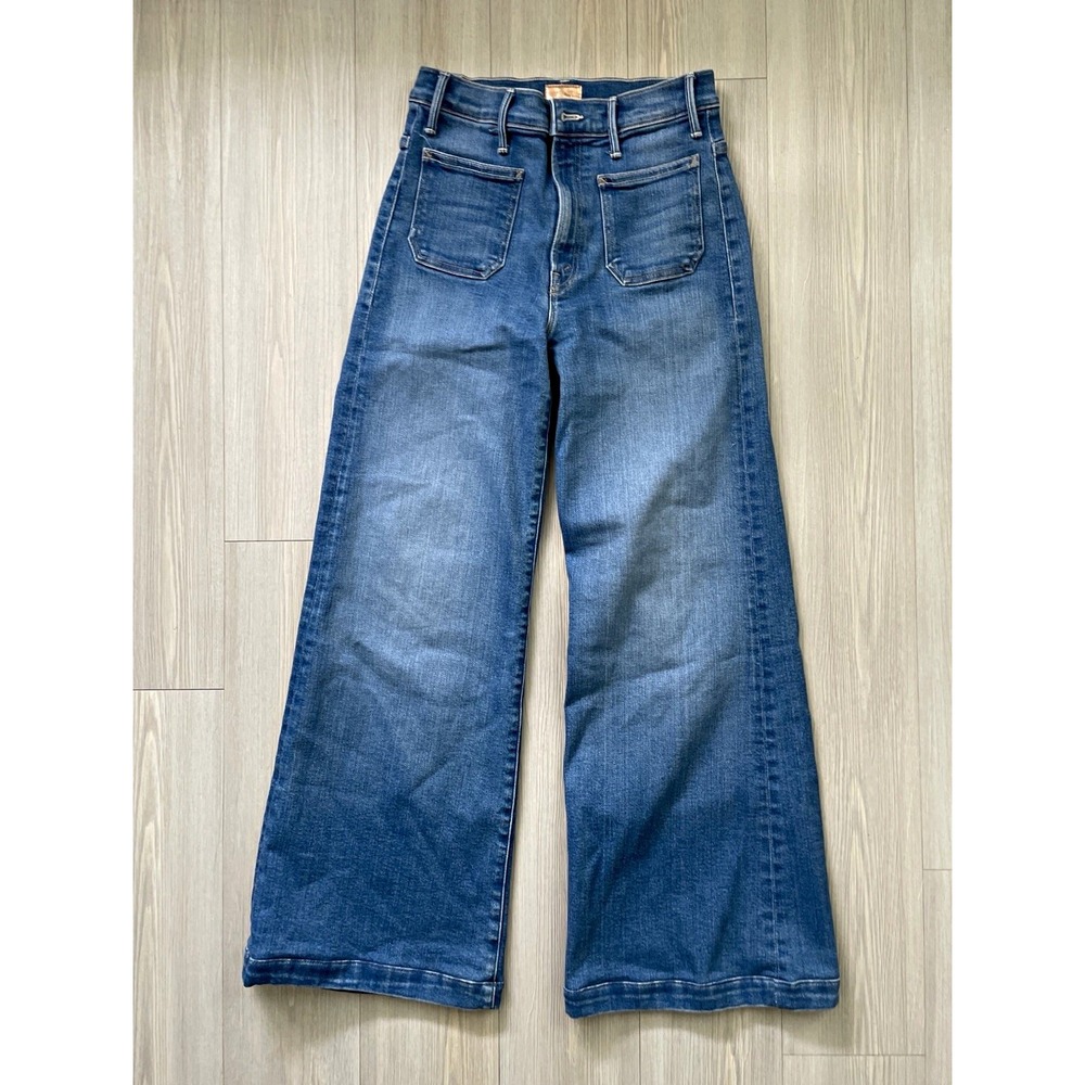 MOTHER Women's Wide-Leg Jeans Size 27 Blue Denim Stretch High Rise Medium Wash
